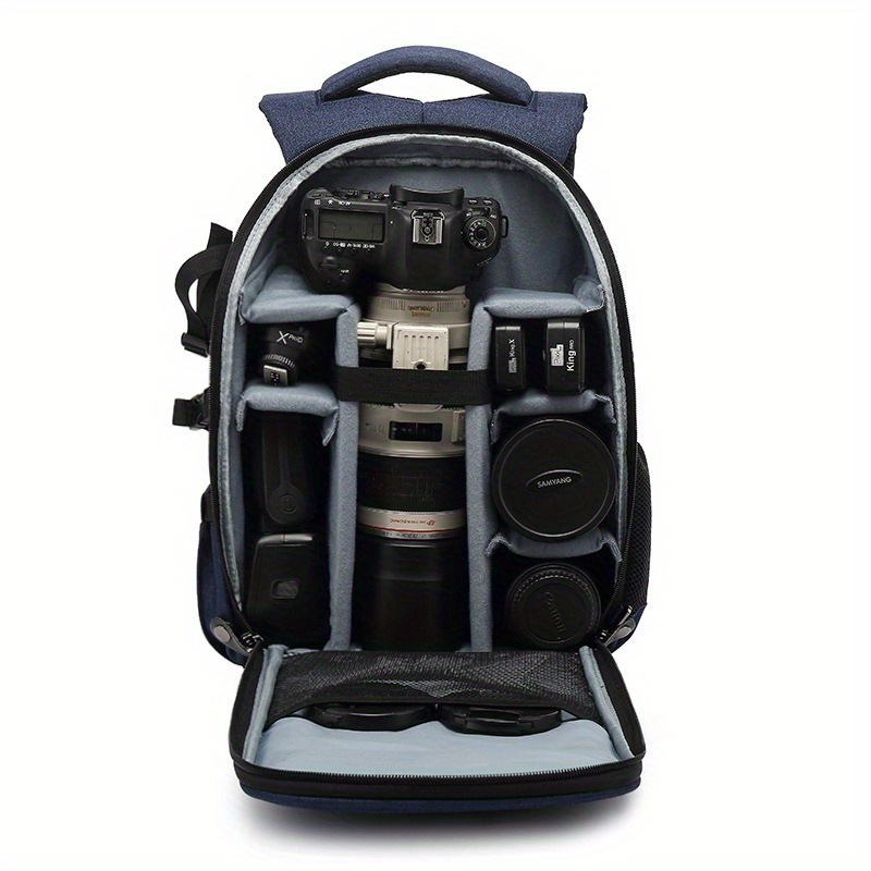 professional photography backpack durable nylon camera bag with tripod pouch lens compatible outdoor digital camera case   in black blue red details 12