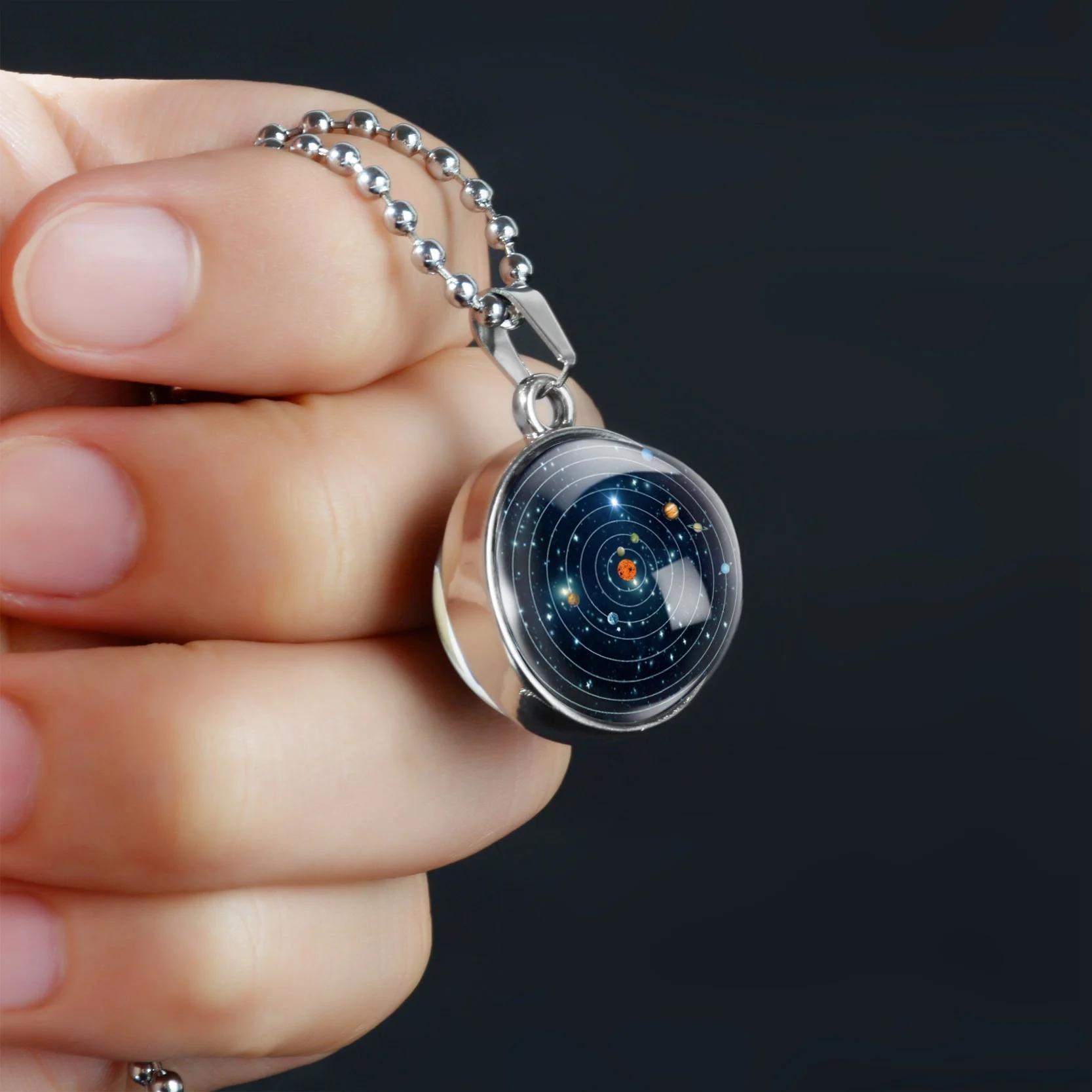 Double-Sided Galaxy Star Cabochon Glass Pendant Necklace