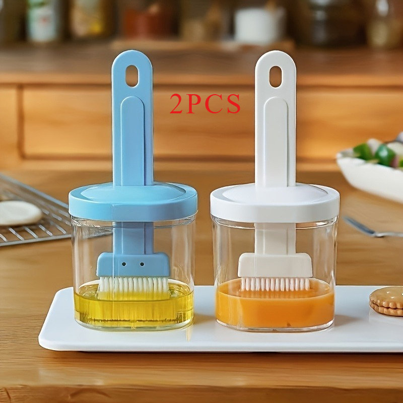 TEMU Set Of 2 Versatile Oil Brushes With Storage Containers | Perfect For Baking, Grilling, And The Kitchen