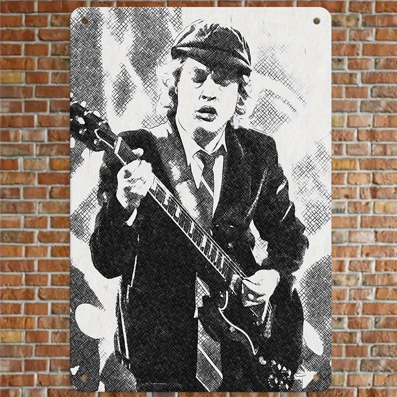 TEMU 2d Flat - Vintage 2d Flat Metal Wall Art Sign - Sturdy And Reusable Poster Featuring A Guitar Design Of A Famous Musician, Hang For Home, Bar,