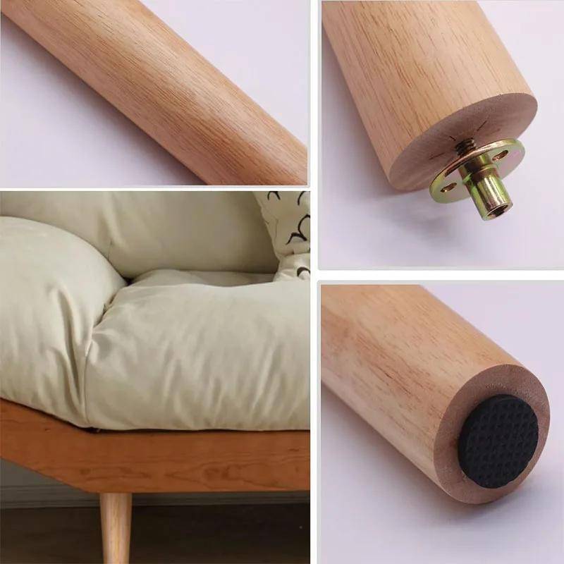 Wooden Furniture Legs Set Of 4 - 8 Inch Rubberwood Sofa Feet With Mounting Hardware