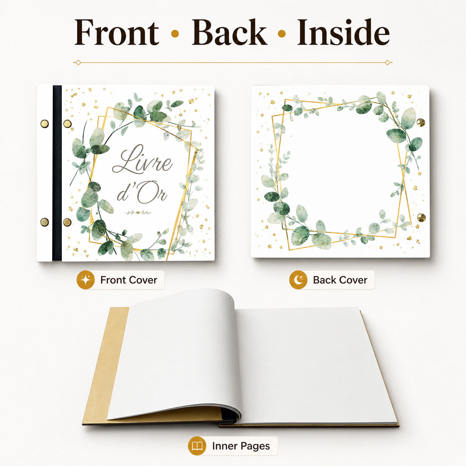TEMU 'or carré 1 lot avec couverture en bois, album de à reliure par vis métalliques et pages vierges pour décorations de mariage, fête