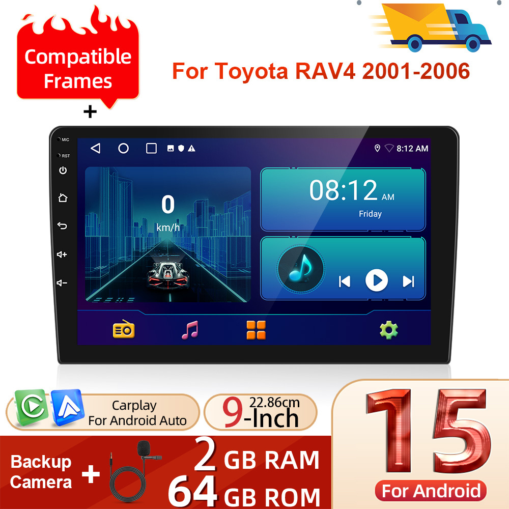 Image of [2g+64g] 15 For Rav4 2001-2006 (frame Included) Double Din Car Stereo With Auto, Podofo 9 Inch Touch Screen 2 Din Car Radio With