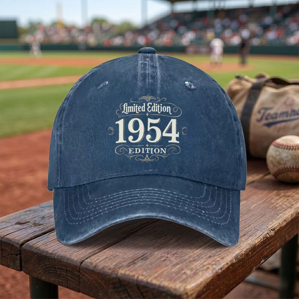 TEMU Vintage 1954 Edition Baseball Cap - Adjustable Lightweight Washed Cap With Curved Brim, Breathable Suitable For Daily , Travel & Gifts, Retro