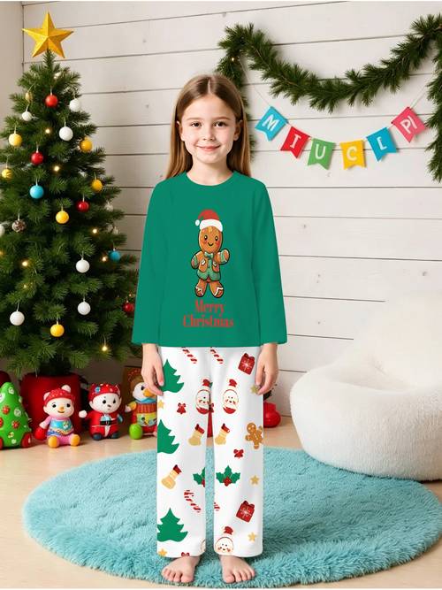 christmas family matching apparel pajama set casual stylish 2pcs outfit with long sleeve top and long pants for children children boys and girls ideal for new year party group photos christmas parties christmas holiday gifts