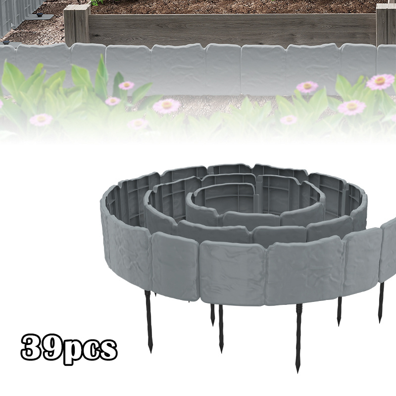 Image of [3d] Plastic Lawn Edging T-shaped Fence With Ground Stakes, Stone Effect Garden Border, Diy Flower Bed Edging For Walkway Patio, Grey/, 2. 5/5/7. 5/10/12. 5/17. 5m