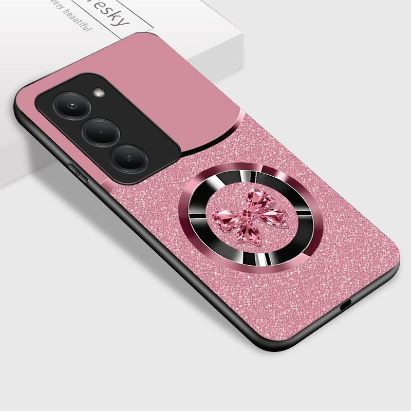 TEMU para Teléfono - para Redmi 15 5G, Carcasa de Lujo Rosa con , Cubierta Trasera de Vidrio