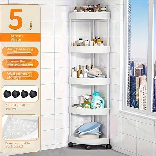 5 tier black plastic corner shower caddy space saving bathroom shelf for shampoo towels and mobile storage box with multiple compartments for room and clothes drying rack