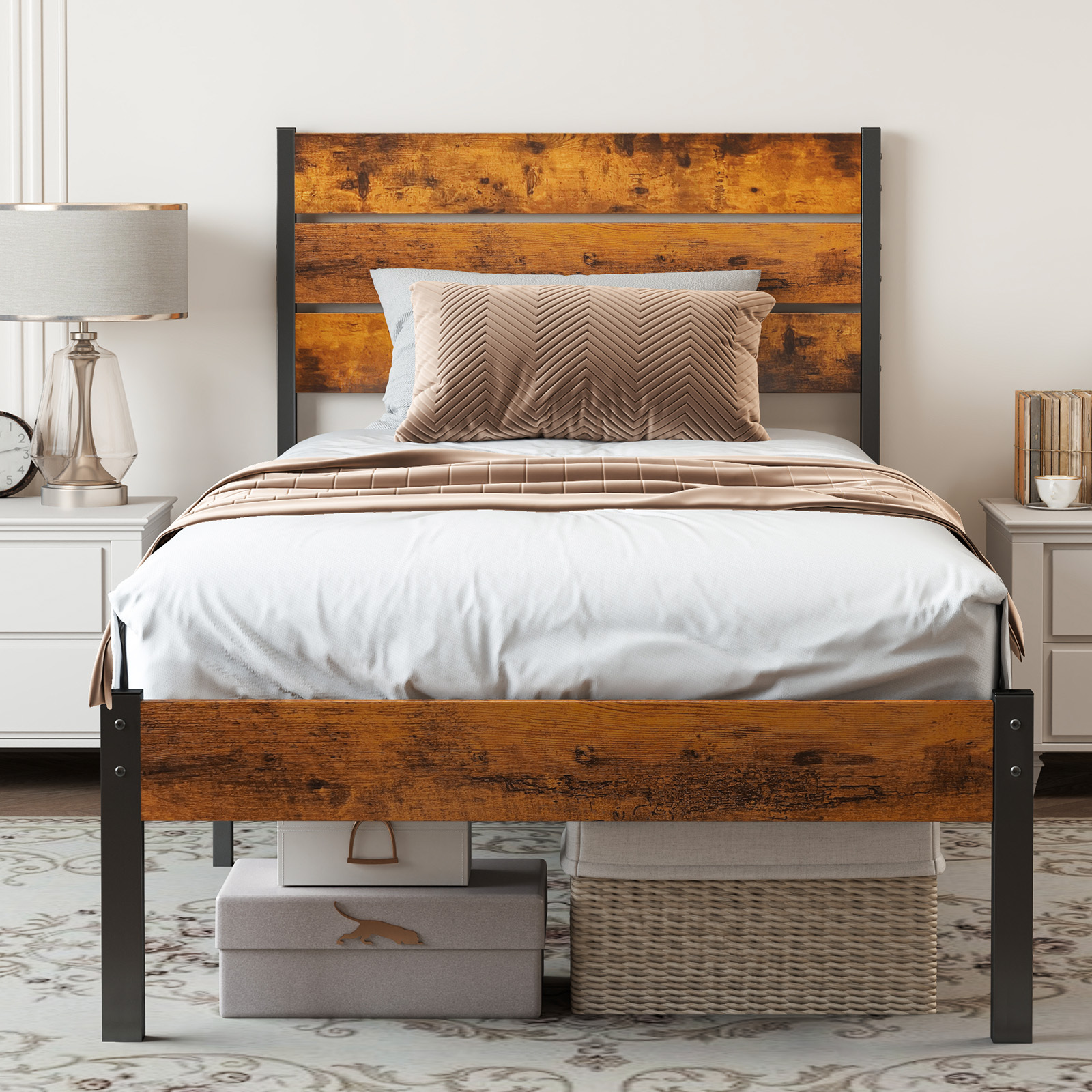 Modern All-Metal Bed Frame with Headboard And Footboard – Tool-Free Assembly, Underbed Storage, No Box Spring – Available in Queen, Full, And Twin Sizes
