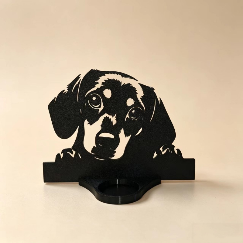 TEMU 2d Flat [must-have For ] Easy Sausage Dog Projection Candle Holder, Black Hollow Dog Silhouette Ornament, Light Candle And Project Dog Shadow,