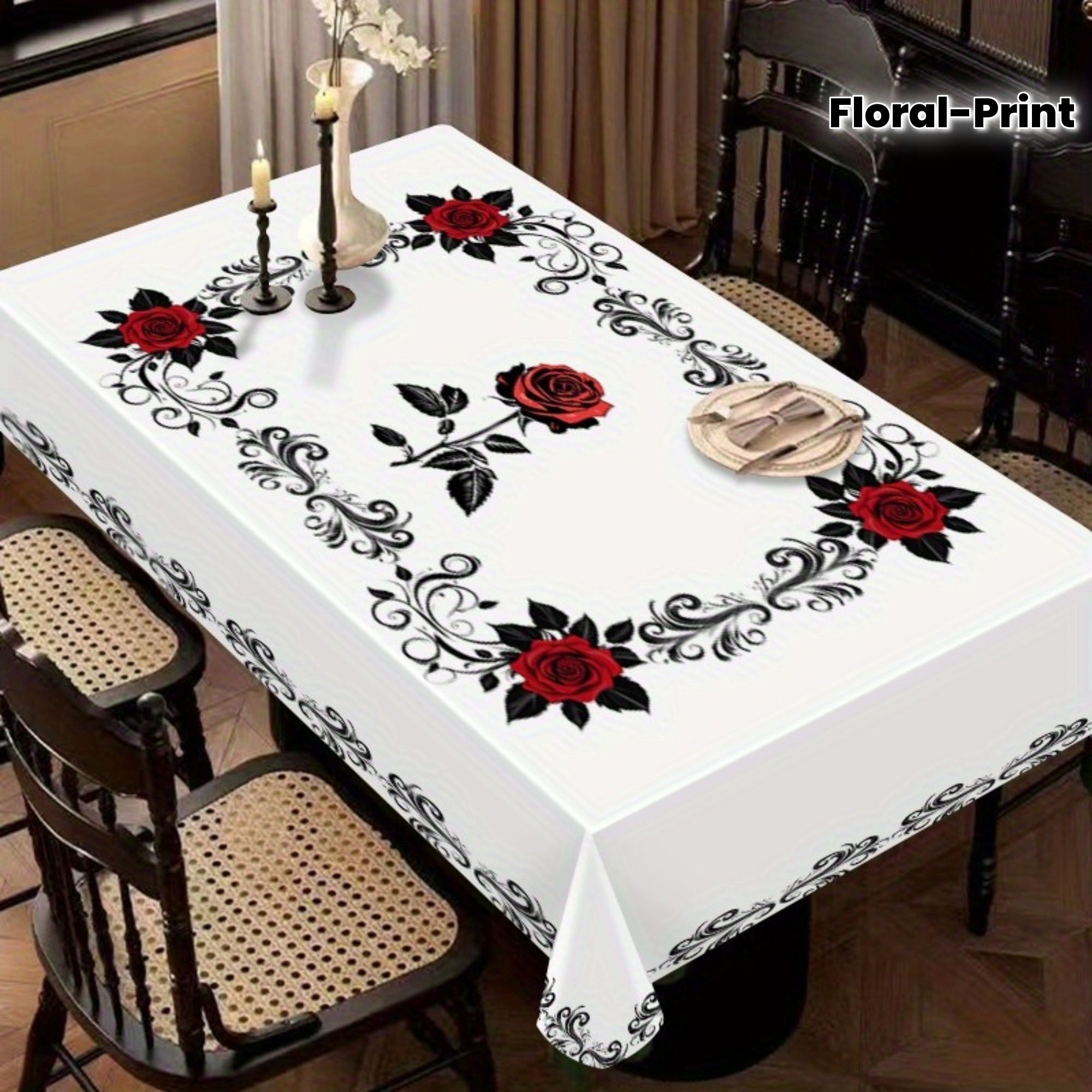 TEMU 1pc Single-sided Printed Tablecloth Floral Pattern Printed Tablecloth European Country Style Decorative Square Tablecloth Farmhouse Tablecloth