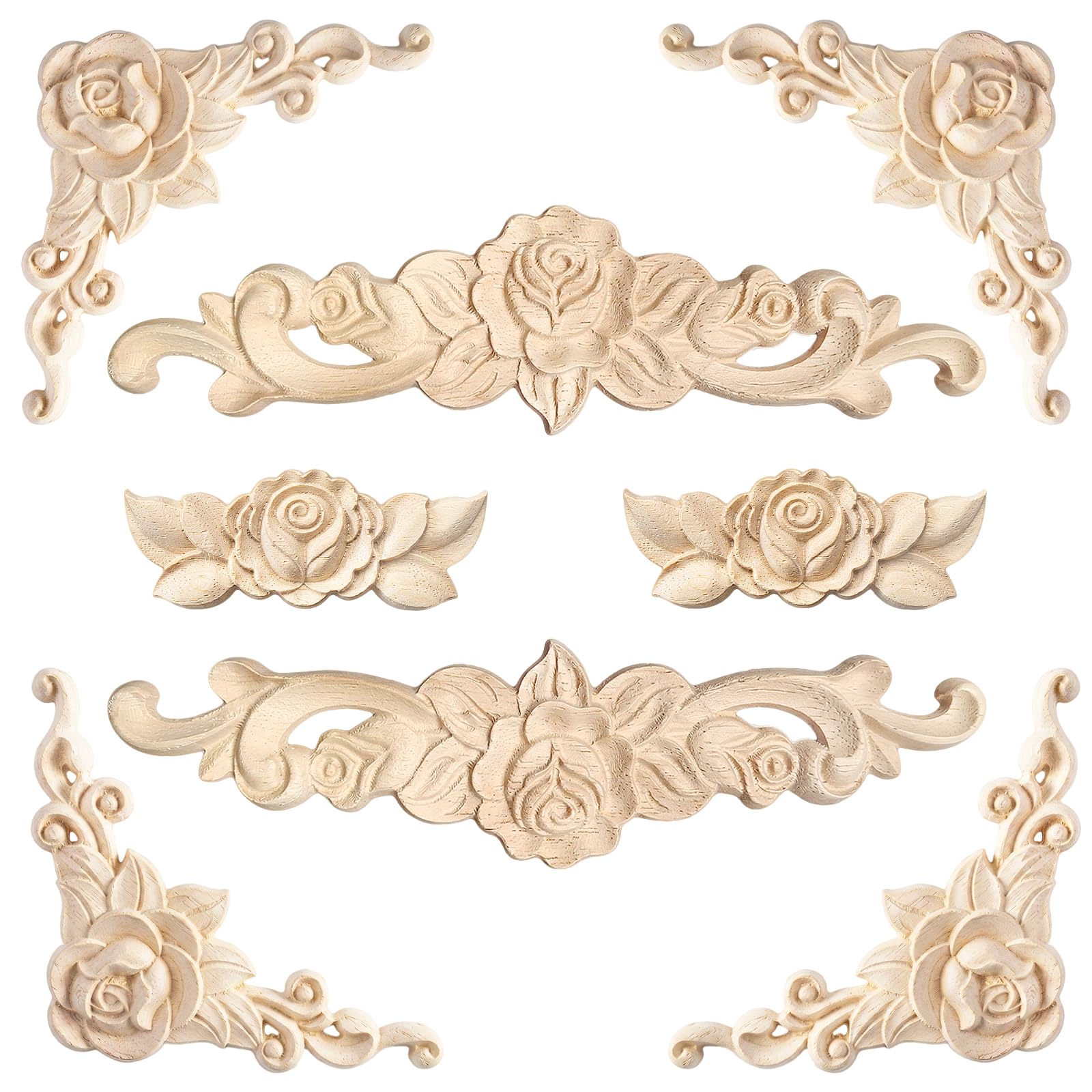 TEMU Juego de 8 piezas de calcomanías de madera y apliques tallados, pegatinas decorativas de tallado en madera para paredes, puertas de gabinetes,