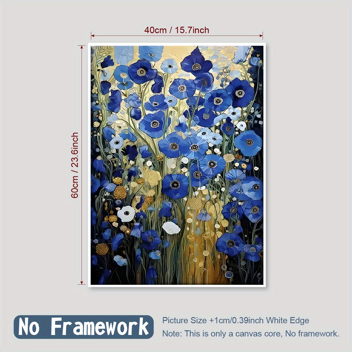 1pc ・クリムト ブルーフラワー キャンバスアートプリント フレーム