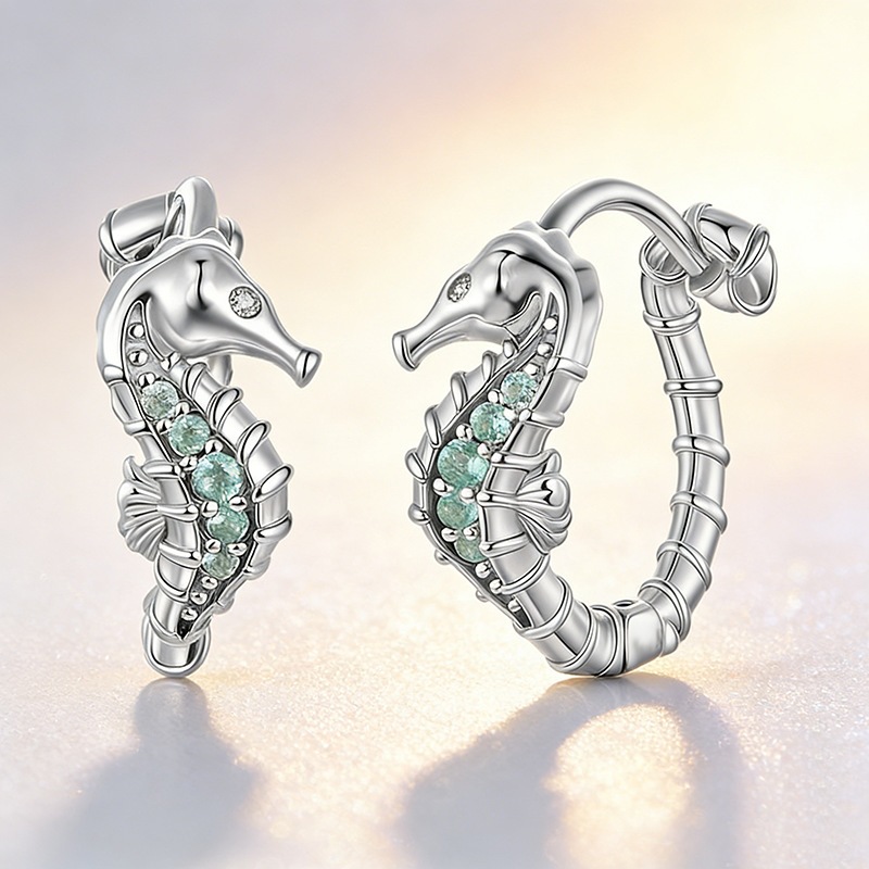 TEMU Exquisite Seahorse Ear , Summer Marine Creature Earrings, Cute And Niche Design, Versatile And Fashionable Studded Ear