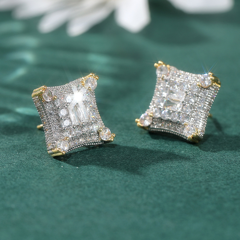 Fashionable Synthetic Zirconia Square Stud Earrings