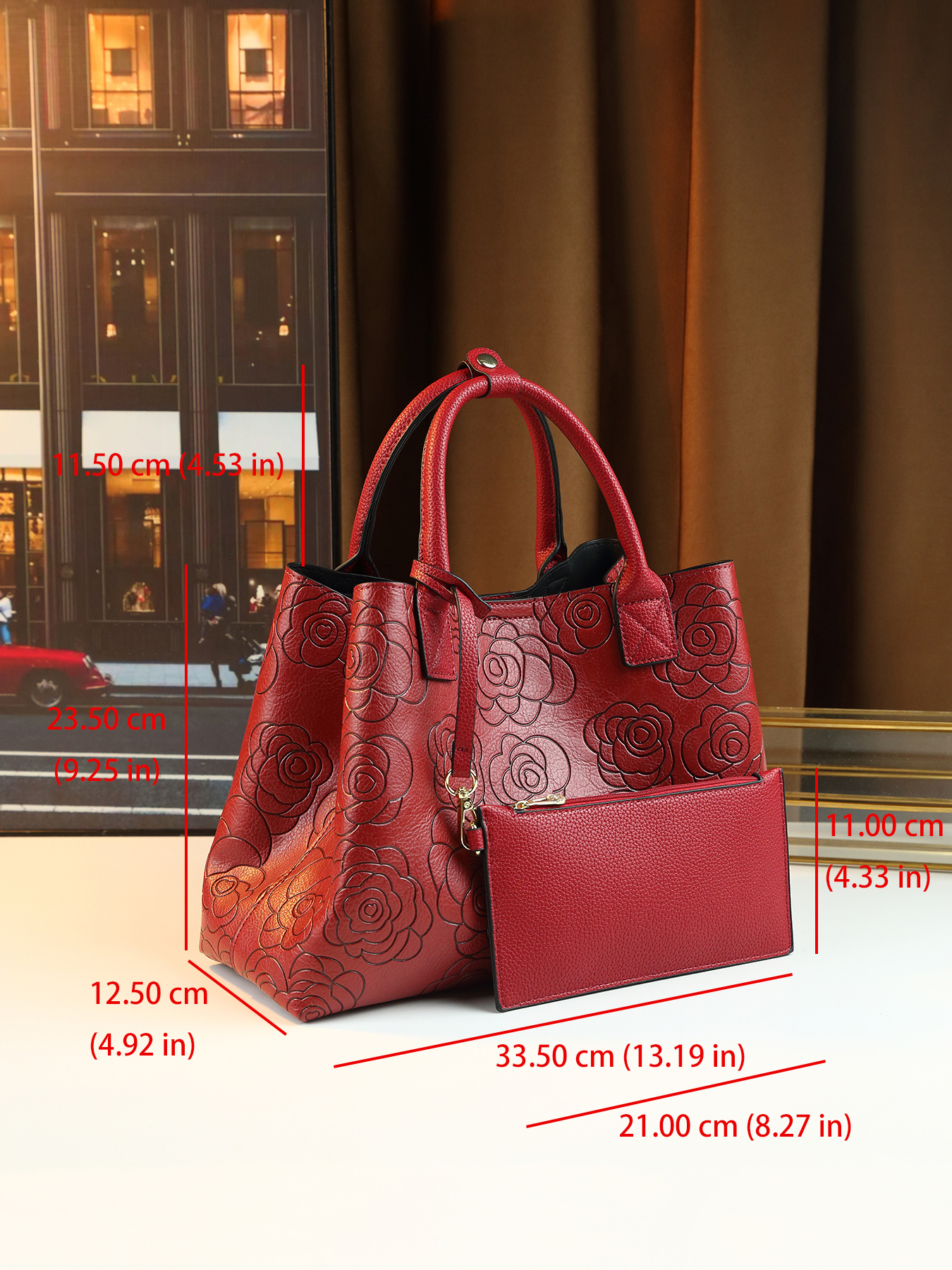 Red Rose Print Bucket Tote as Crossbody