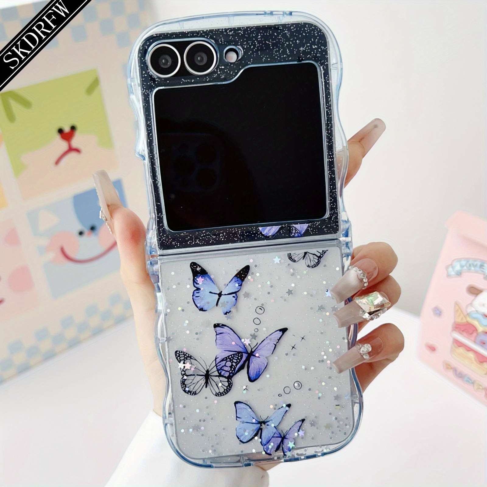 TEMU Phone Case - Bling Bling Glitter Starry Sky Drop Glue Irregular Wavy Edge Foldable Phone Case For Z Filp6/z Filp5/z Filp4/z Filp3/women/popular