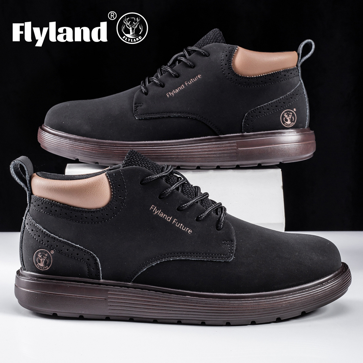 mens premium genuine leather chukka boots handcrafted breathable durable white with orange accents round toe lace up eva rubber sole casual   british style       shoes classic   shoe durable eva sole 6 5 black 12