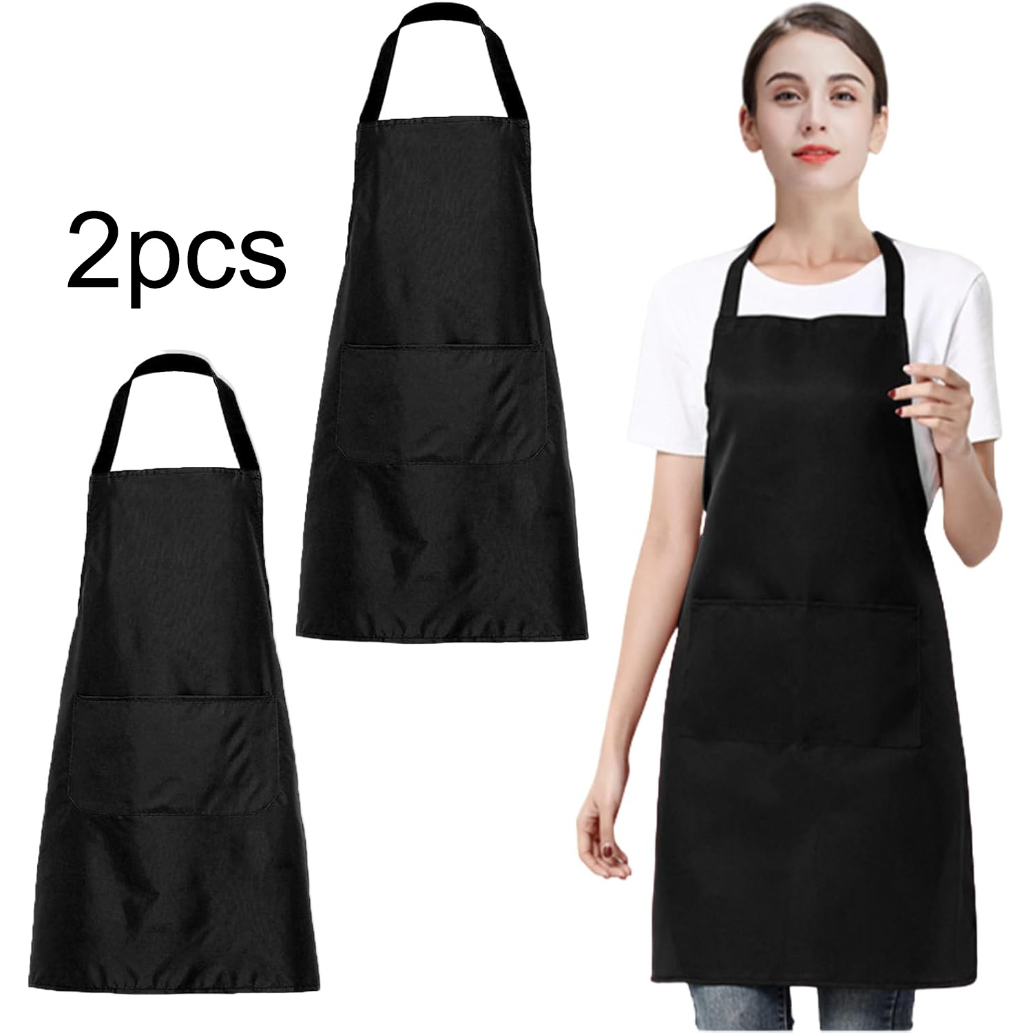 TEMU Adjustable Apron With 2 Pockets, Kitchen Apron, Suitable For Restaurants, Cafes, Baking, Painting, Household Chores, Barbecue, 65 X 75cm, 2pcs