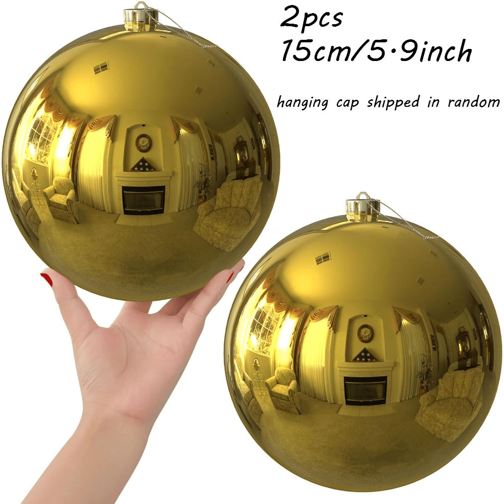 TEMU 2pcs, 15cm Oversized Plastic Christmas Balls, Suitable For Outdoor Christmas Tree Decorations (golden) For Holiday Parties (random Delivery Of