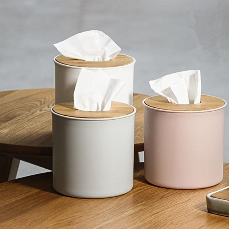 modern round tissue box holder sleek dark teal durable plastic with bamboo roll paper napkin rack compact space saving design for home office desk accessories novelty tissue canister tabletop accessory contemporary design minimalist decor bamboo   stylish organizer Product details 0