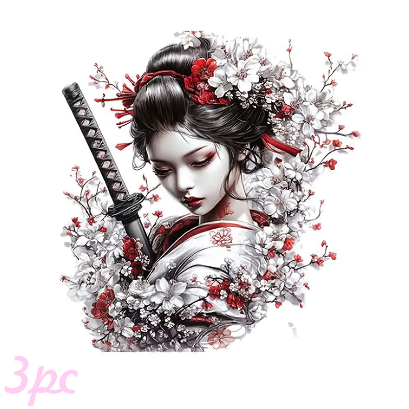TEMU 3pcs. Japanese-style Cherry Headwear Pattern Heat Transfer Stickers, Diy Iron-on Appliques, Suitable For T-shirt Making, Pillow Decoration,