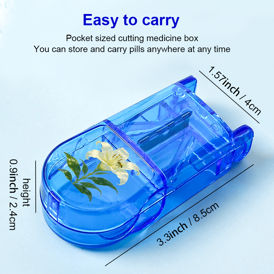 TEMU 1pc Coupe-comprimés Portable Créatif avec Imprimé Lys et Abeille, Mini Organisateur de Pilules, Boîte de Stockage de Médicaments, Diviseur de