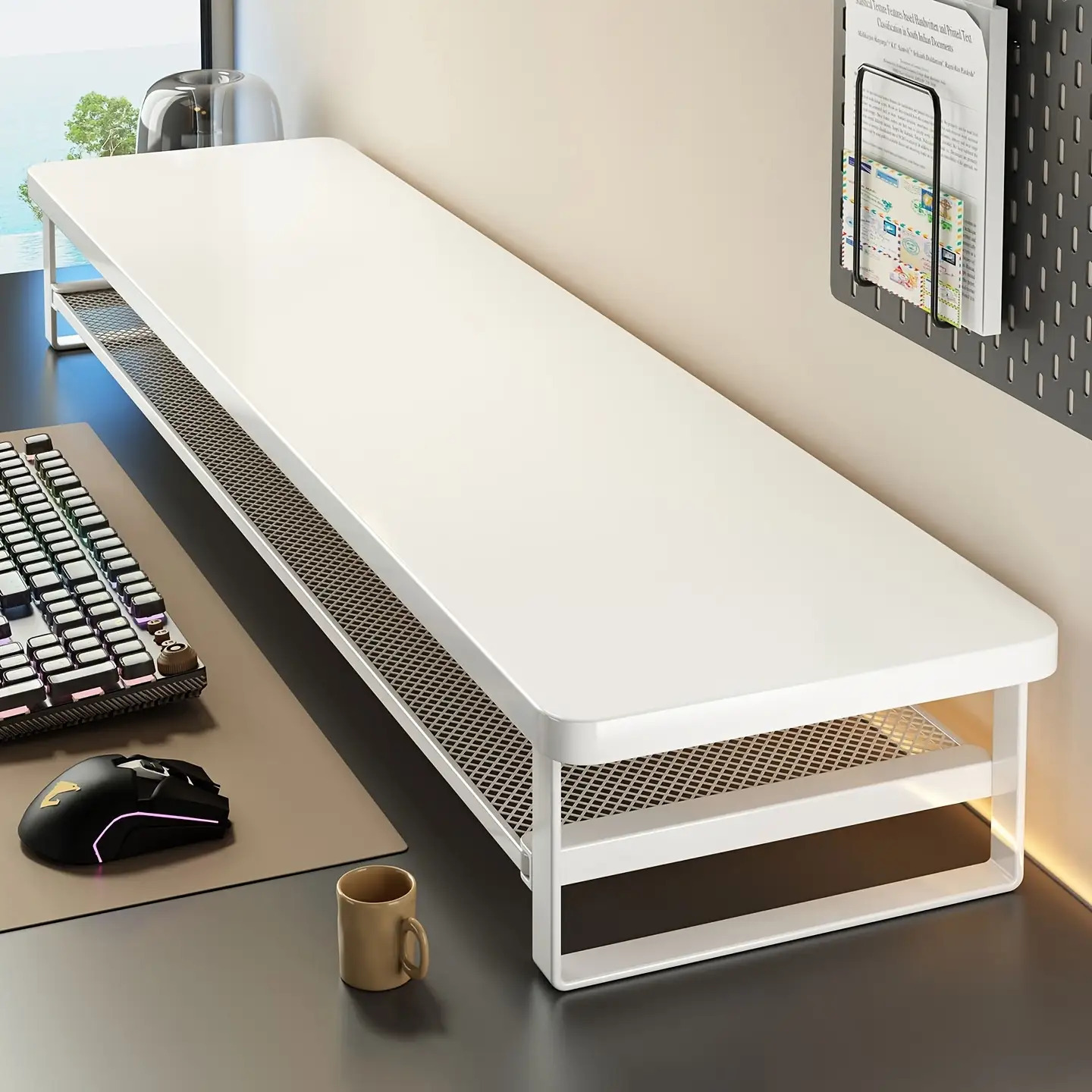 Modern Monitor Riser Stand with Easy-Pull Drawer & Multi-Color Options - 27.56x8.66inch Iron Frame Desktop Organizer, Sleek Minimalist Design for Home Office, Gaming Setup, Durable Metal Construction, Home Office Accessory, Minimalist Desk Accessory, Sturdy Construction