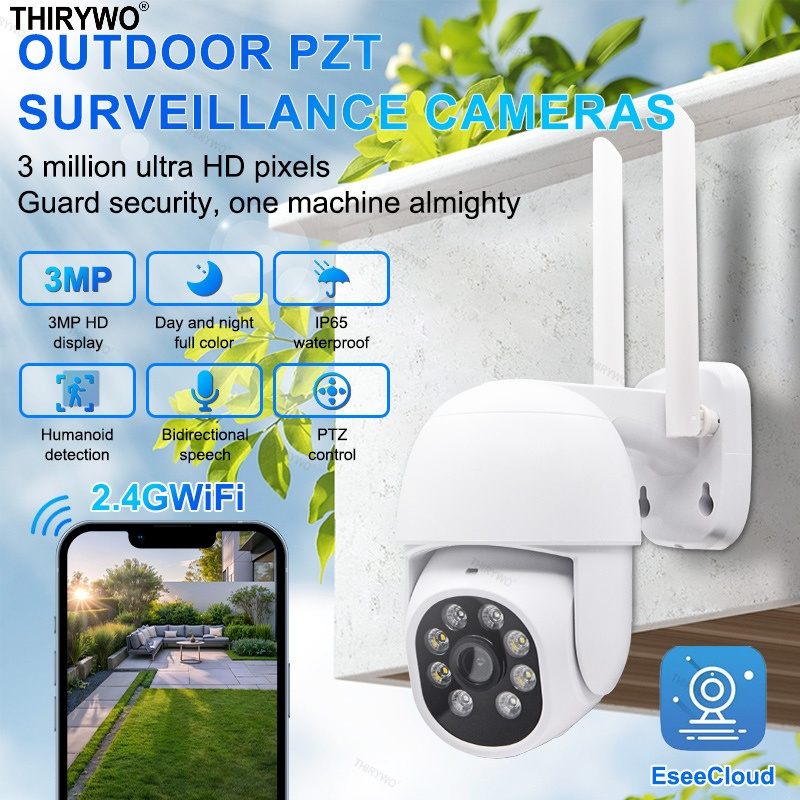 EVERSECU 2K 3.0MP Outdoor WiFi PTZ Security Camera, 2.4G&5G WiFi, Auto Tracking, 2 Way Audio, Color & Infrared Night Vision, Work With Alexa, SD Card & Cloud Storage, ONVIF Compliant IP Camera(4pack