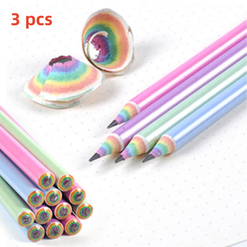 Image of 3pcs Of Rainbow Hb Pencils, Suitable For Writing, Drawing, And Sketching, Wooden Colored Pencils For School Supplies
