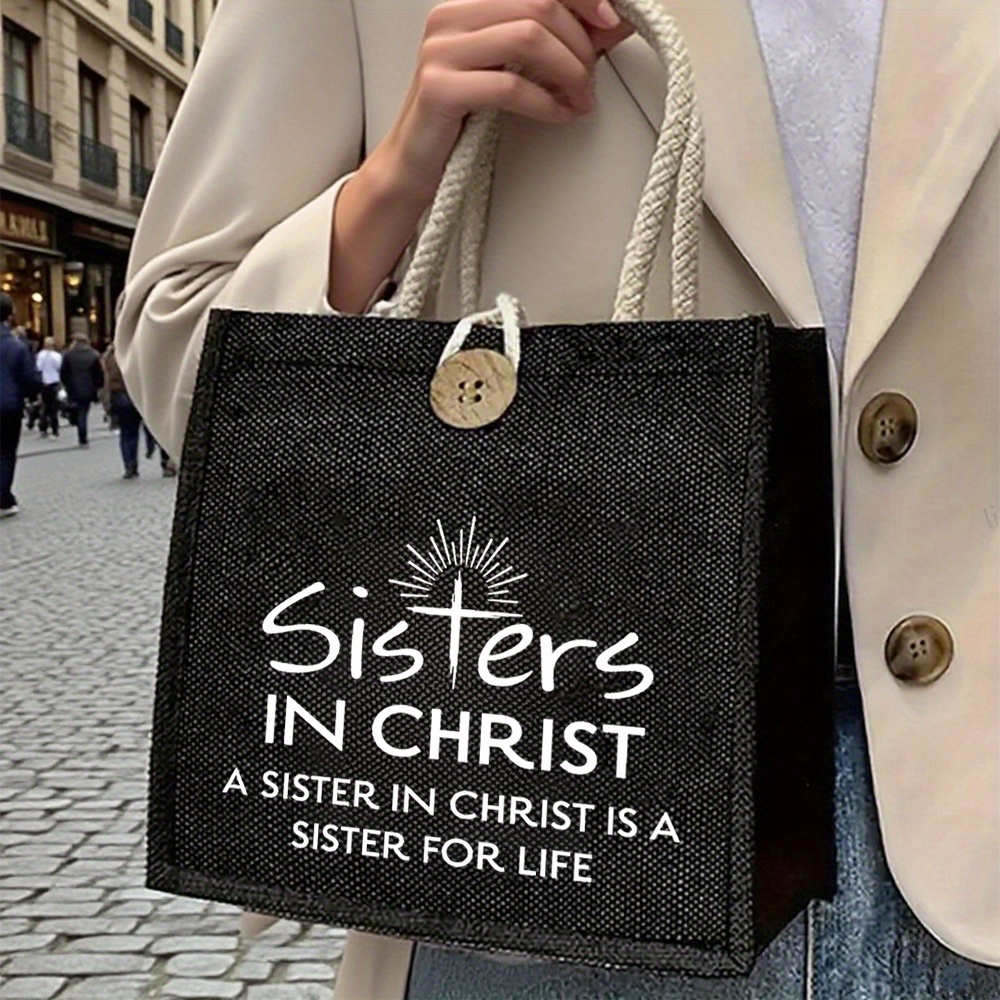 TEMU A Tote Bag Designed For Women That Serves As A Keepsake Christian Faith, Featuring 'sisters In Christ.' It A Perfect Gift For Occasions Like Birthdays, Christmas, Or Graduations