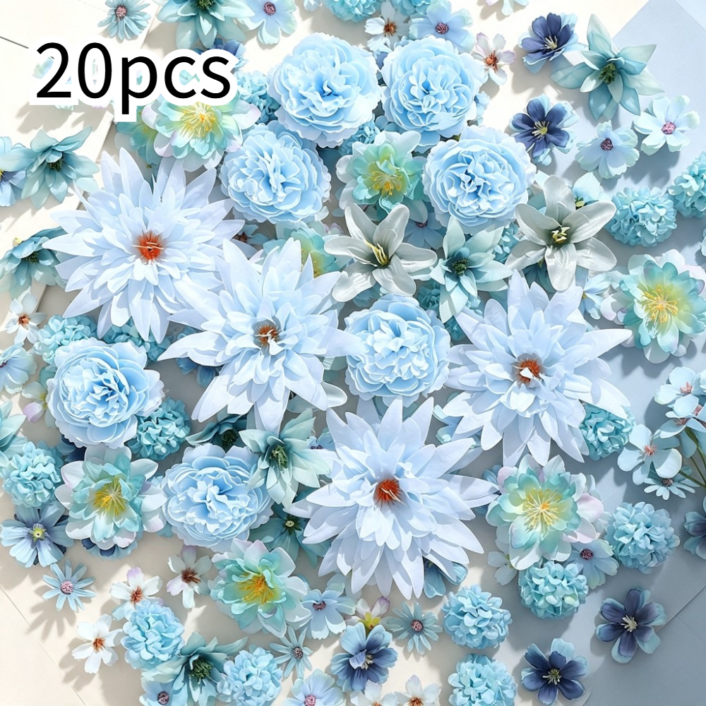 TEMU 20/50pcs Têtes de fleurs artificielles style été INS, styles aléatoires, faux fleurs, épingles à cheveux, matériaux pour couronnes de plage,