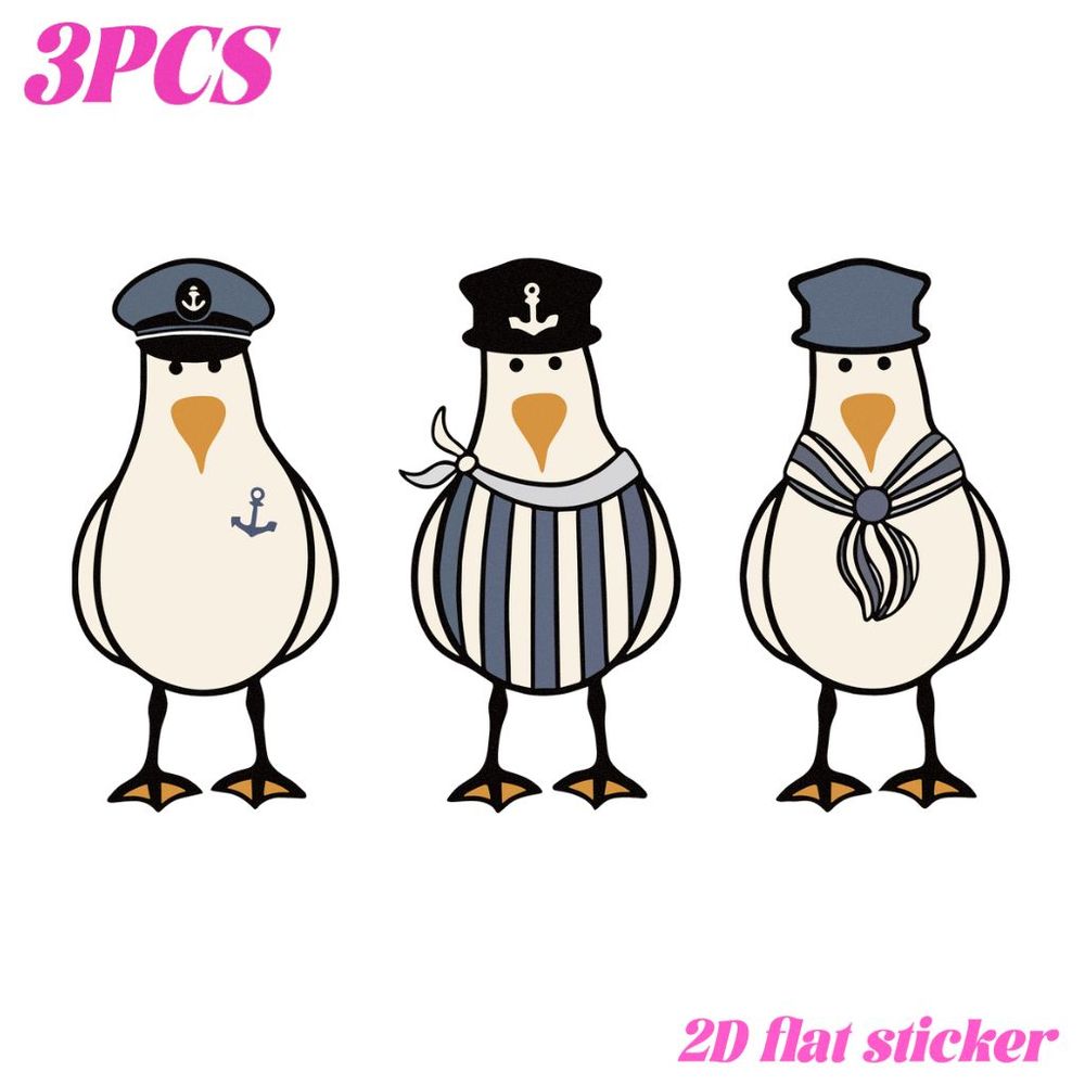 TEMU 3pcs Cartoon Seagull Nautical Theme Heat Transfer Stickers Iron On Appliques For T-shirts Jeans Hoodies Backpacks Canvas Bags Washable Durable