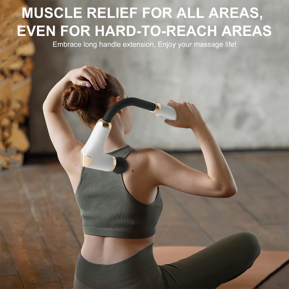 Massage Gun Deep Tissue with Extended Handle, Handheld Electric Back Muscle Massager for, Quiet Percussion Massage Gun with LED Screen & 4 Massage Heads, 3 Modes & 6 Speed Levels
