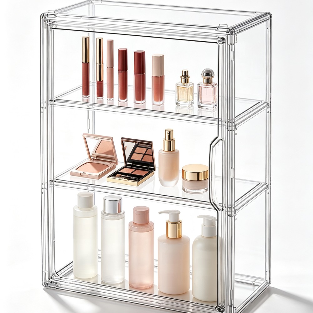 TEMU 3-tier Transparent Acrylic Display Case With Magnetic Doors, Desktop Collectible Display Cabinet And Storage Organizer, Clear Showcase For