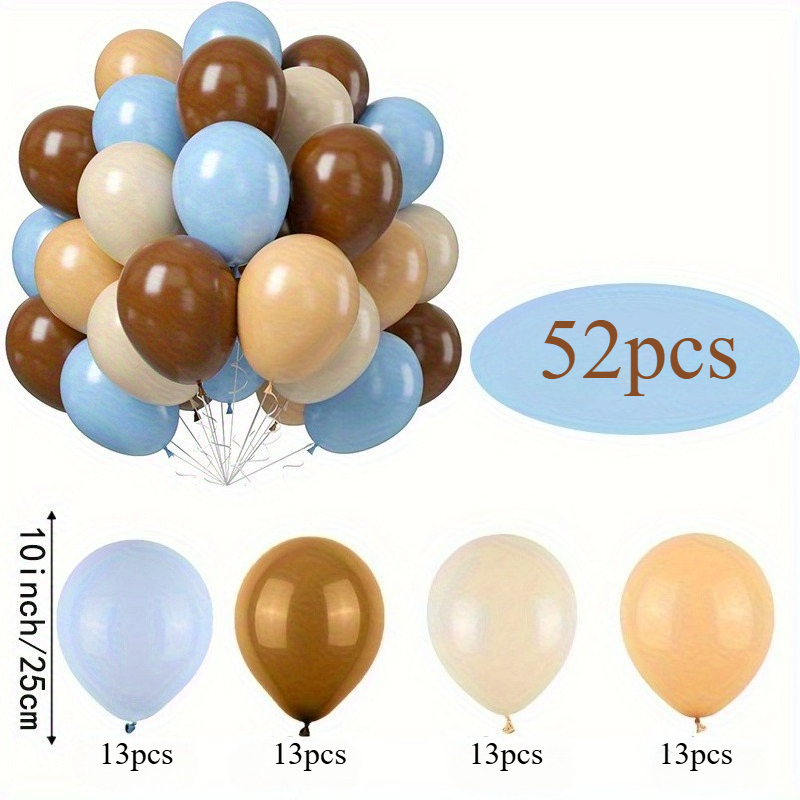 52pcs Blue And Brown Balloons, Macaron Blue White Sand Nude Brown Latex Balloons Set, Light Beige Apricot Balloon For Birthday Party Shower Home Decorations For Christmas, Halloween