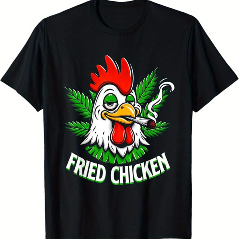 

Men's Cotton T-shirt With Unique Chicken Print - Casual Crew Neck, Short Sleeve Tee For Casual Attire