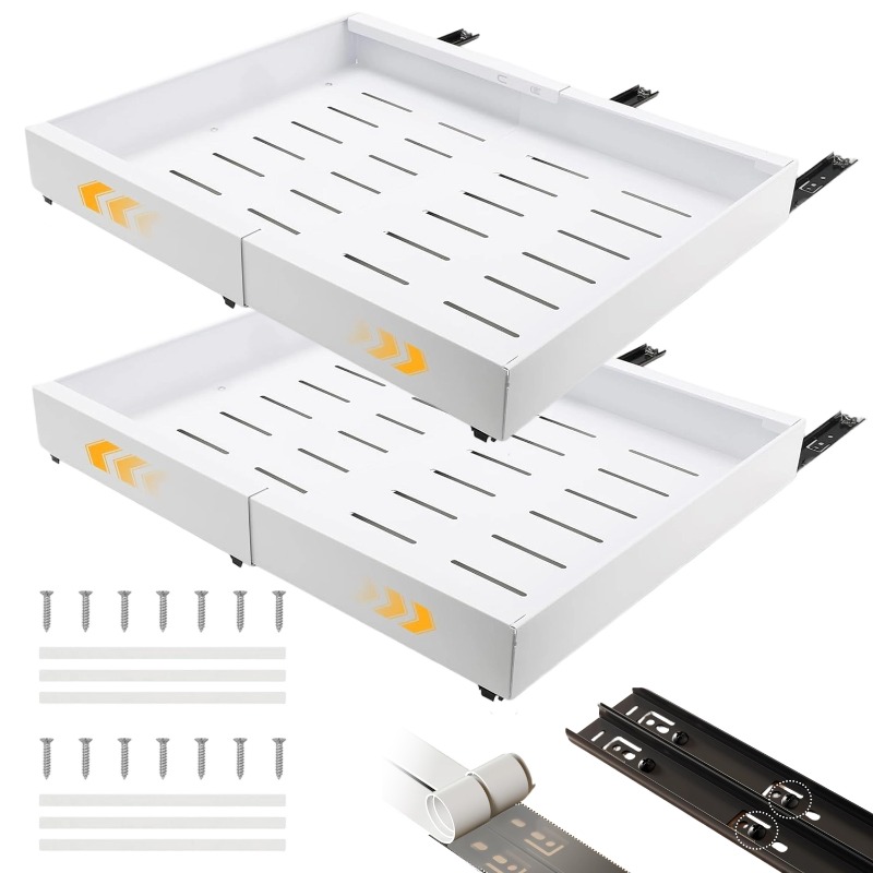 TEMU 2pcs Telescopic Kitchen Sliding Drawer With Adhesive, Expandable Pull-out Drawer Kitchen Extendable Cupboard Organiser, Kitchen Telescopic