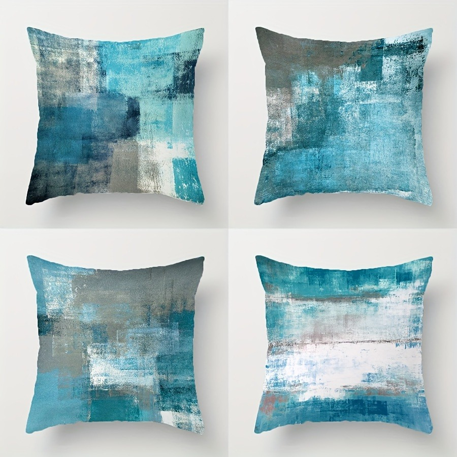 4pcs Set Ocean Breeze Abstract Pattern Single Side Decor Sofa Pillow Cover Square Polyester Pillow Cover Modern Sofa Decor Cushion Cover