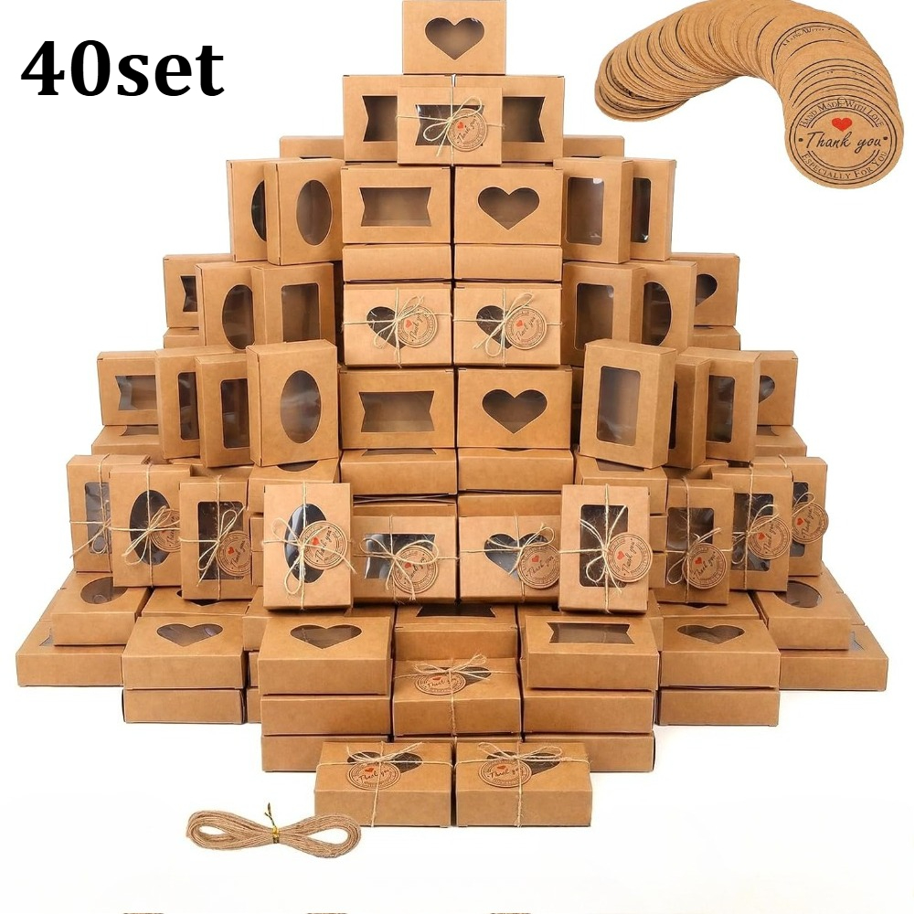Image of 40set Soap Boxes For Homemade Soap Packaging, 40pcs Small Soap Boxes With 40pcs Thank You Gift Tags 40pcs Jute Rope, Mini Packaging Boxes For Small Rectangular Soap Wrapping Boxes