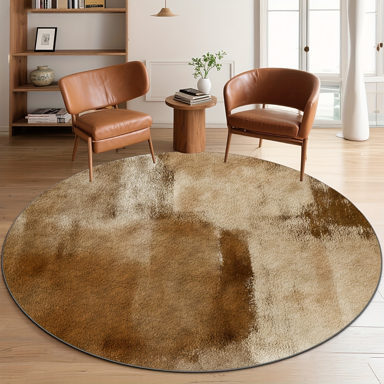 TEMU [velvet] Large Round Rug, Beige Brown Texture Mat - Living Room Bedroom Office And Commercial Space Rug (beige Brown Golden) - Neutral Modern