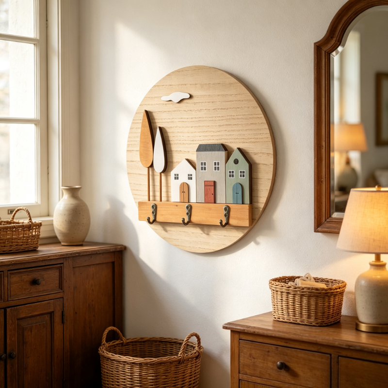 TEMU A Wooden Modern -mounted Wooden Hook Key Holder Coat Rack Entryway Storage Rack