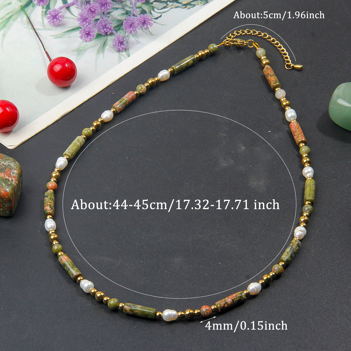 Women's Minimalist Cylinder Bead Necklace with Golden Accents