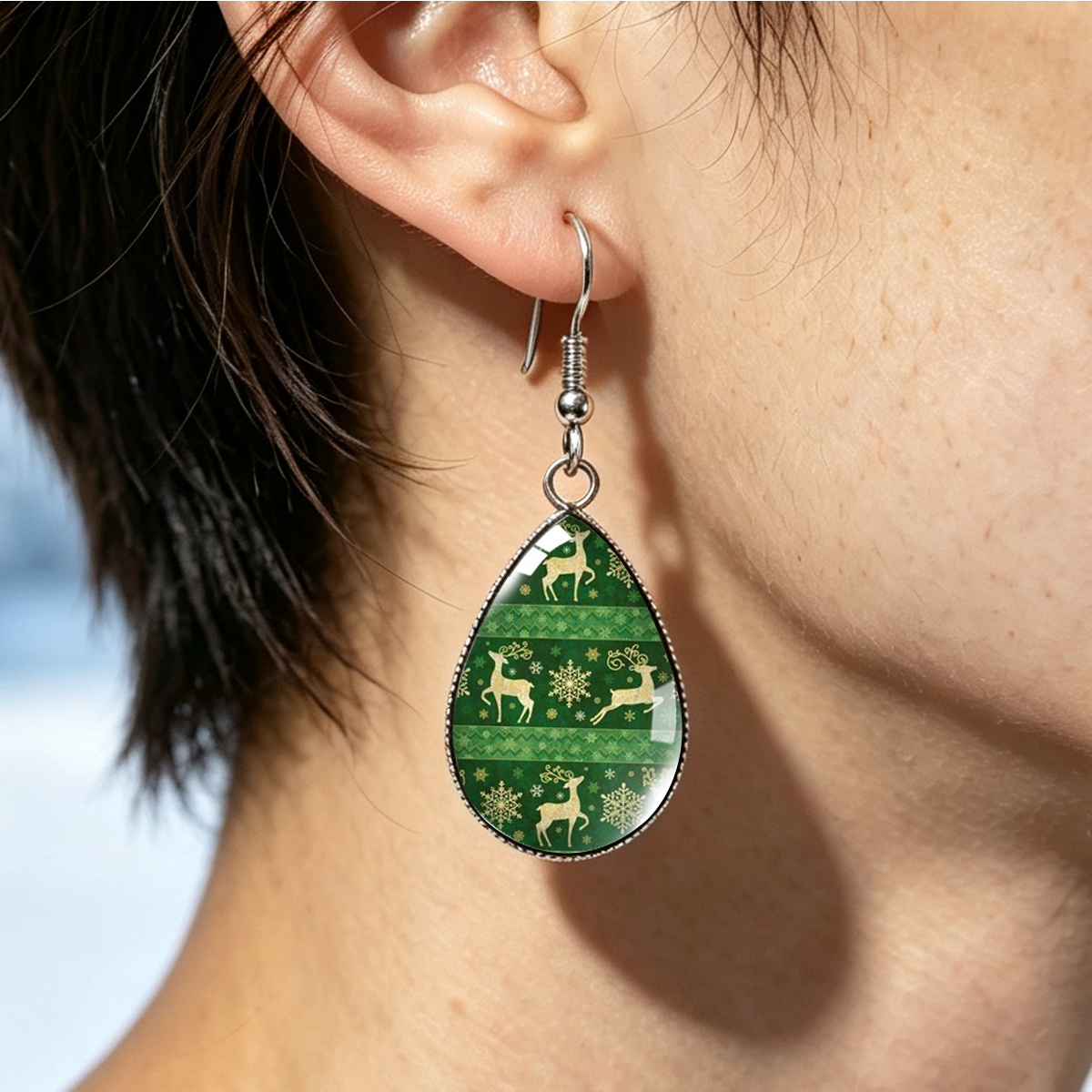 Vintage Festive Style Reindeer Snowflake Drop Earrings
