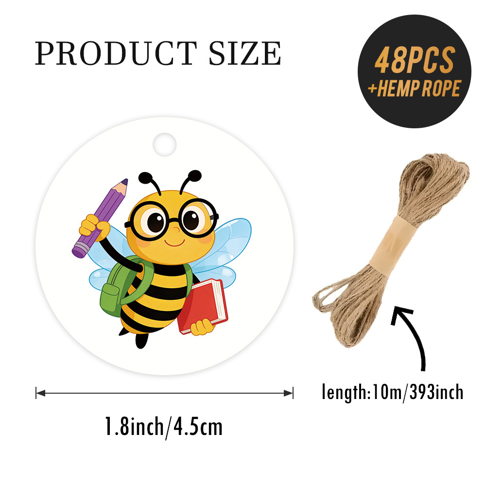 TEMU 48pcs Back To School Themed Round Gift Tags With , Glasses Bee Backpack Book Bright Flat Cartoon , Gift Labels, Handbook Embellishment, Accents,