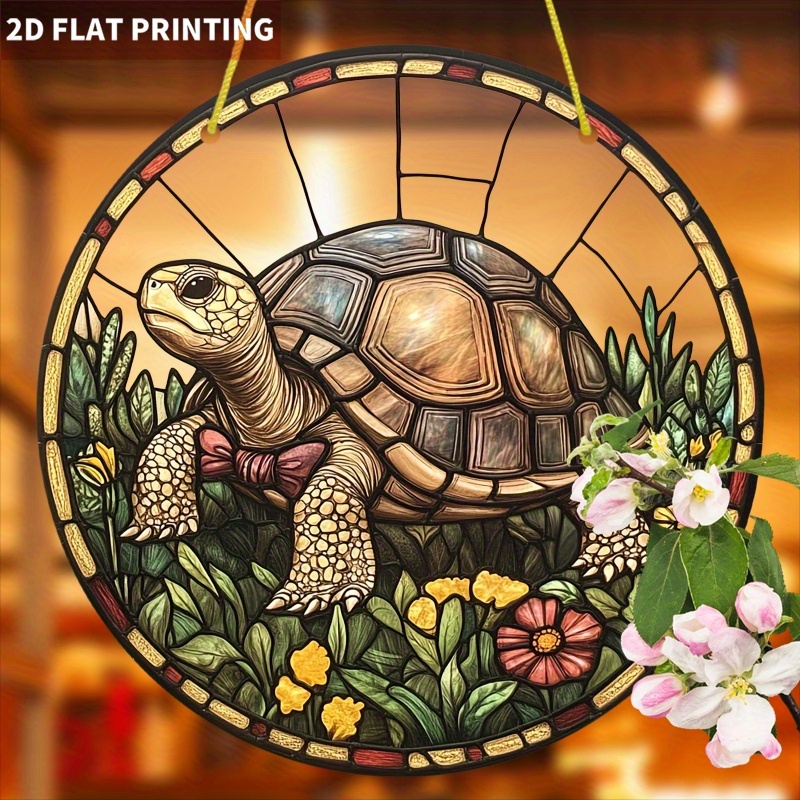 item picture 2d flat 1pc bohemian tortoise in garden sun catcher 7 87x7 87 inch circular acrylic window hanging decor with vibrant floral turtle design no electricity needed for home     housewarming birthday anniversary gift garden decor vibrant window decor decorative acrylic turtle decor 2d flat
