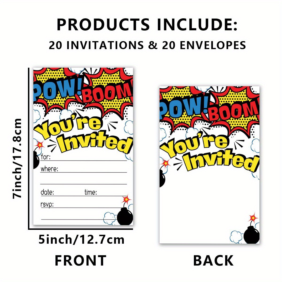 TEMU 20pcs Anime Cartoon Theme Birthday Invitations With Envelopes - Double-sided Fill In Paper Invites For Graduation, No Electricity Needed, Party