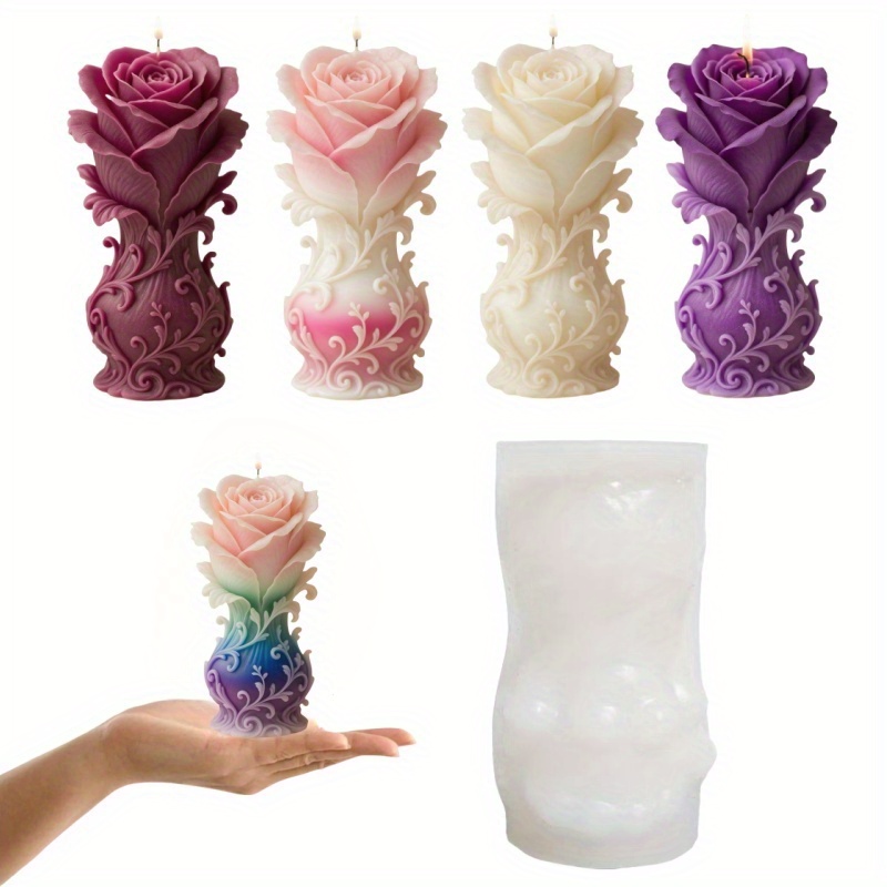 TEMU Stampo in Silicone Riutilizzabile per Vaso a Rosa - Design Lussuoso per Bouquet, Creazione Candele Fai da Te e Artigianato con Resina,