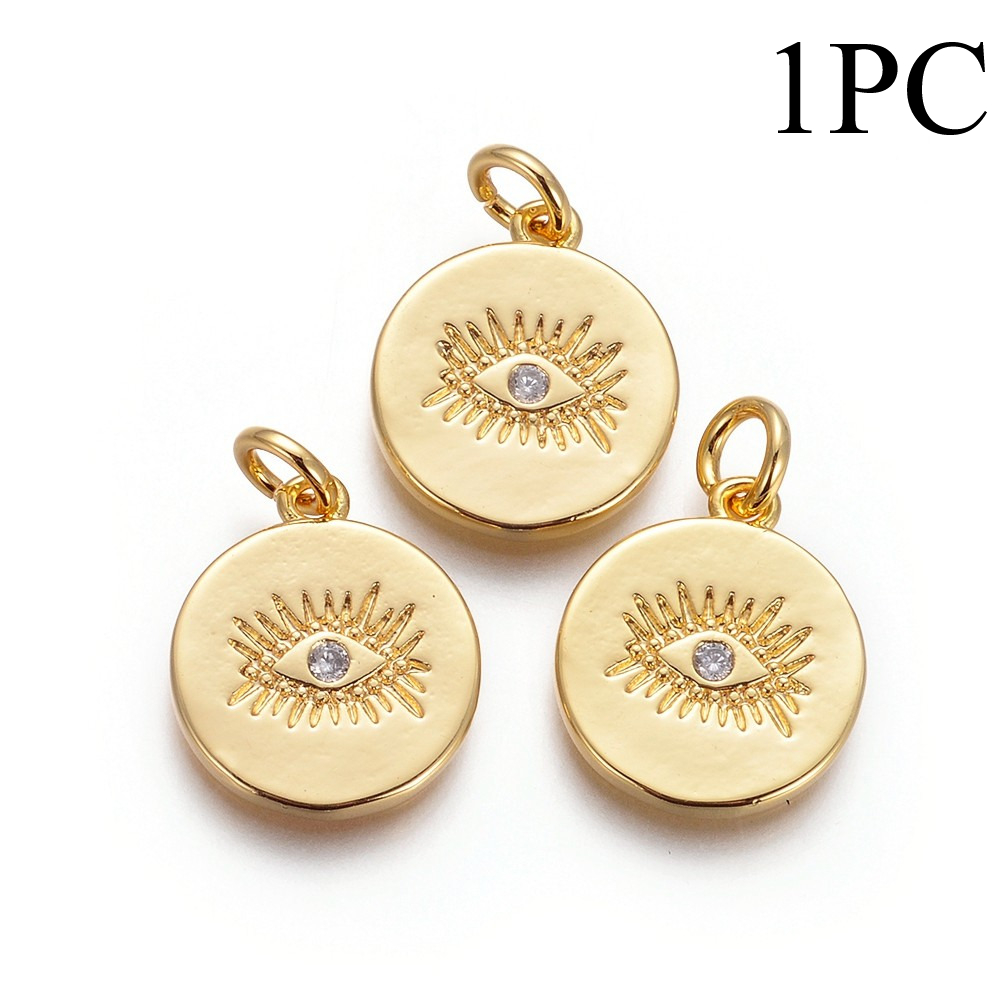 TEMU 2d Flat, 1pc Brass Pendants, For Jewelry Making, With Cubic Rings, Flat Round With, Clear, Golden, 15x13x1.5mm, Hole: 3mm