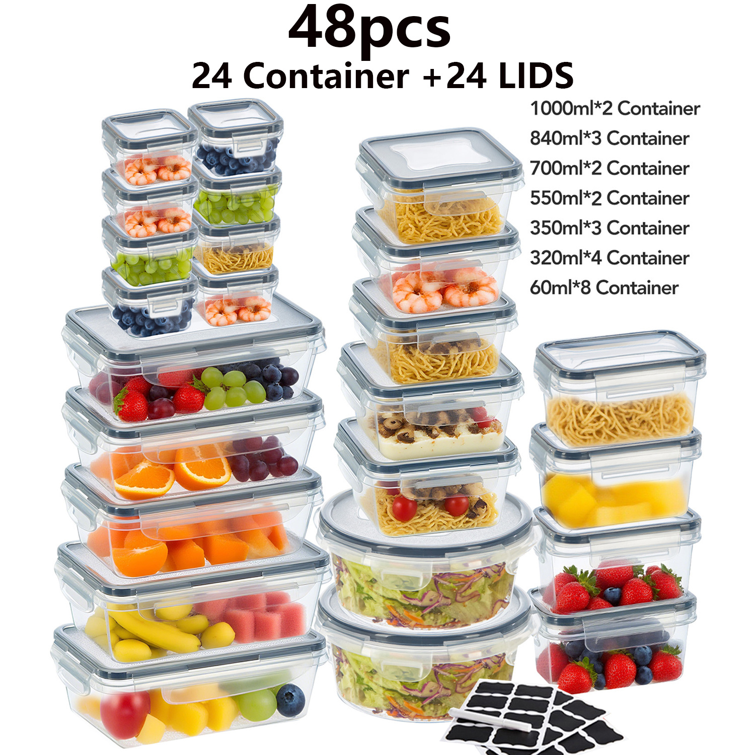 TEMU 48/24pcs Of Airtight Food Storage Containers, Large Bins With Lids For Keeping In , Ideal For Flour, Sugar, , And Grains, Perfect For Kitchen